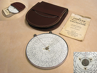 1930s Fowler's Magnum Long Scale calculator in leather case